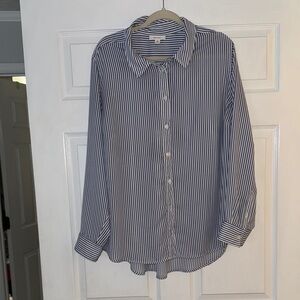 Navy and White Striped Women's Button Down Shirt